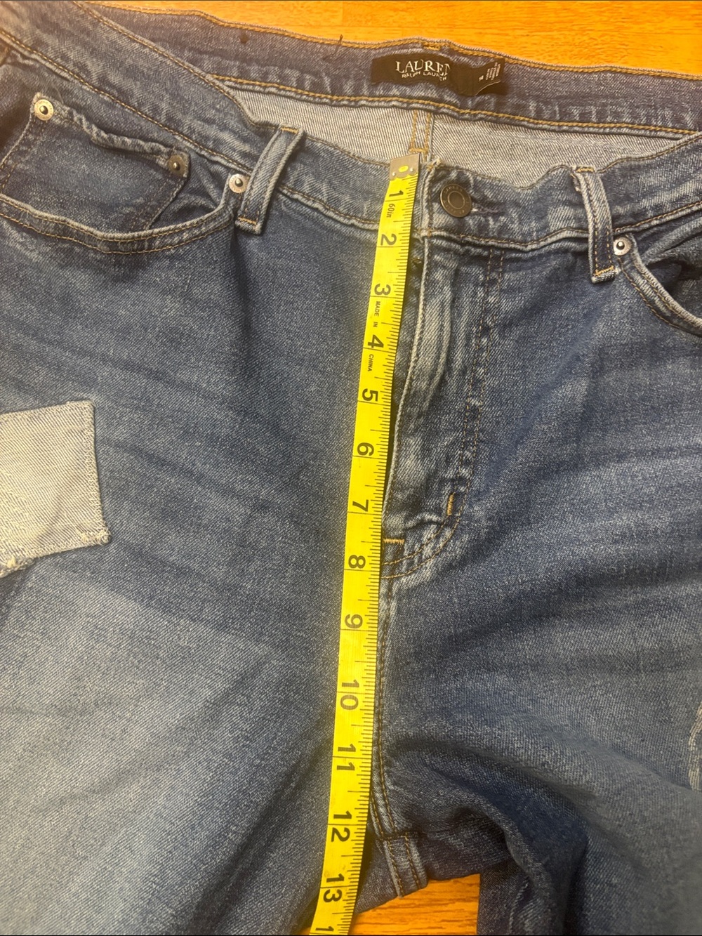 Ralph Lauren Distressed Blue Boyfriend Jeans with Logo Patch - Picture 11 of 12